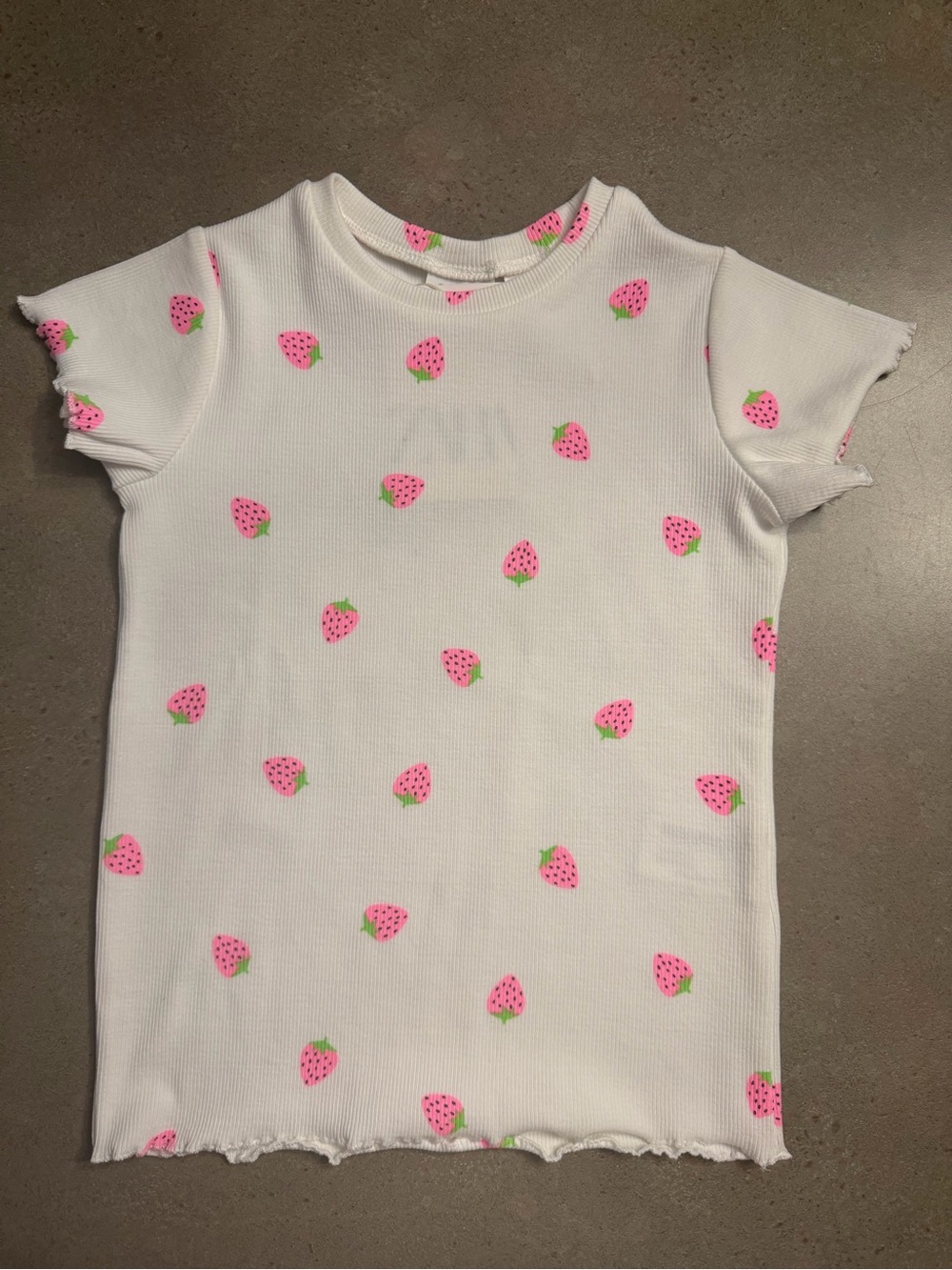 Zara White Tee with Pink Strawberry Print Sz 3-5